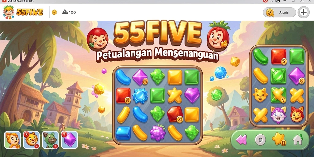 Screenshot gameplay yang menunjukkan kombinasi Match-3 yang menarik di 55FIVE.