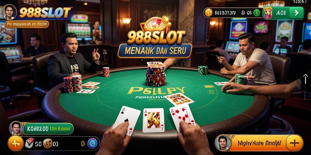 Tampilan utama gameplay Poker di 988SLOT yang mengasyikkan.