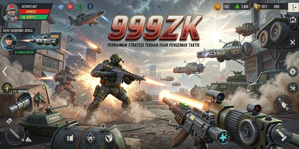 Screenshot permainan 999ZK menampilkan strategi di medan perang.