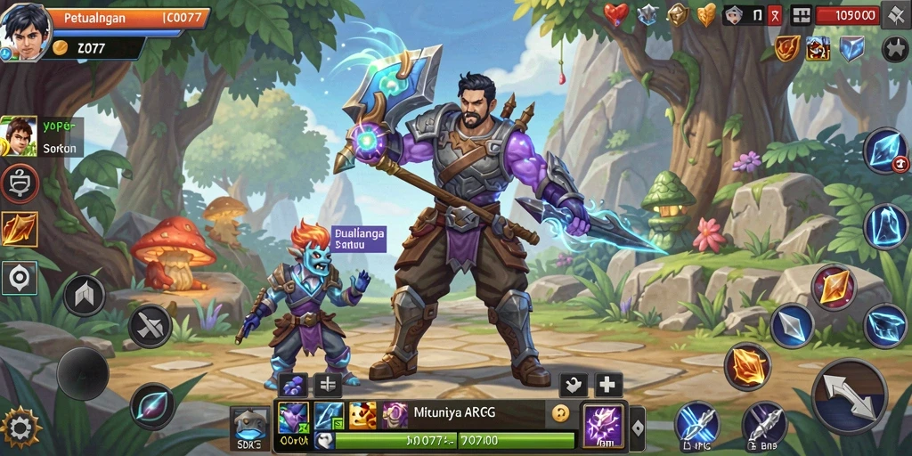 Tampilan menarik dari gameplay ARPG C0077 dengan aksi pertempuran yang dramatis.