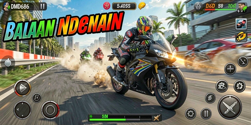 Tampilan gameplay DMD686 yang mendebarkan di trek balapan.