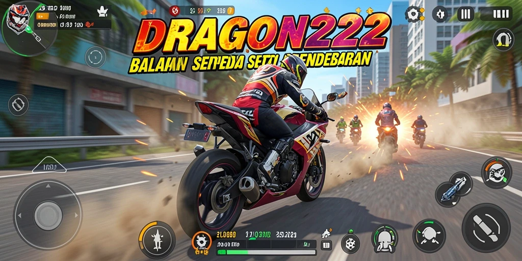 Tampilan gameplay seru dari DRAGON222 dengan balapan motor yang cepat.