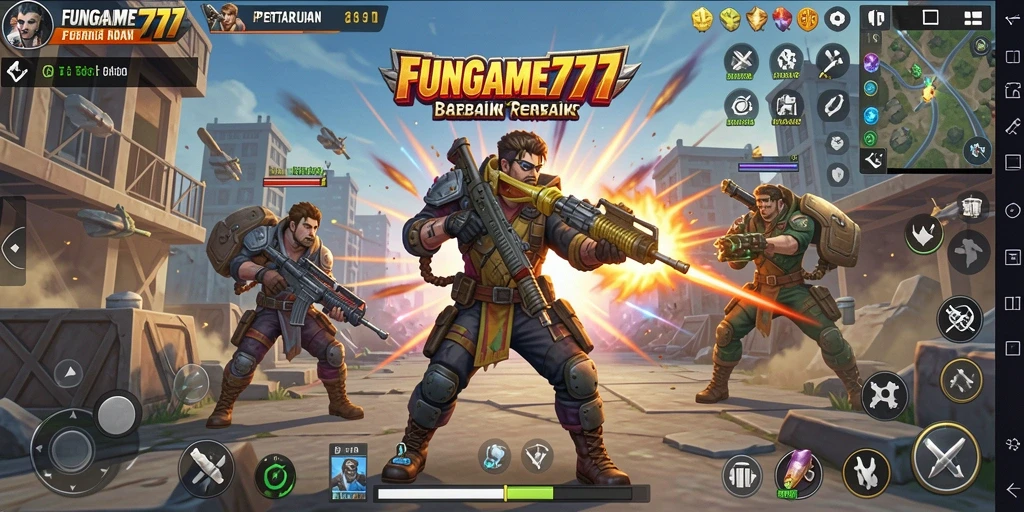 Gameplay seru dari FUNGAME777 dalam pertarungan Battle Royale.