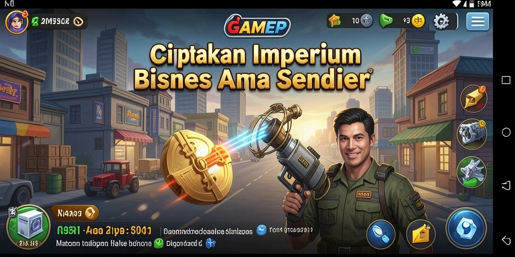 Tampilan gameplay GAMERP yang menampilkan strategi bisnis yang menarik.