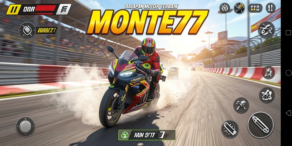 Tampilan gameplay mendebarkan dari balapan motor di MONTE77.