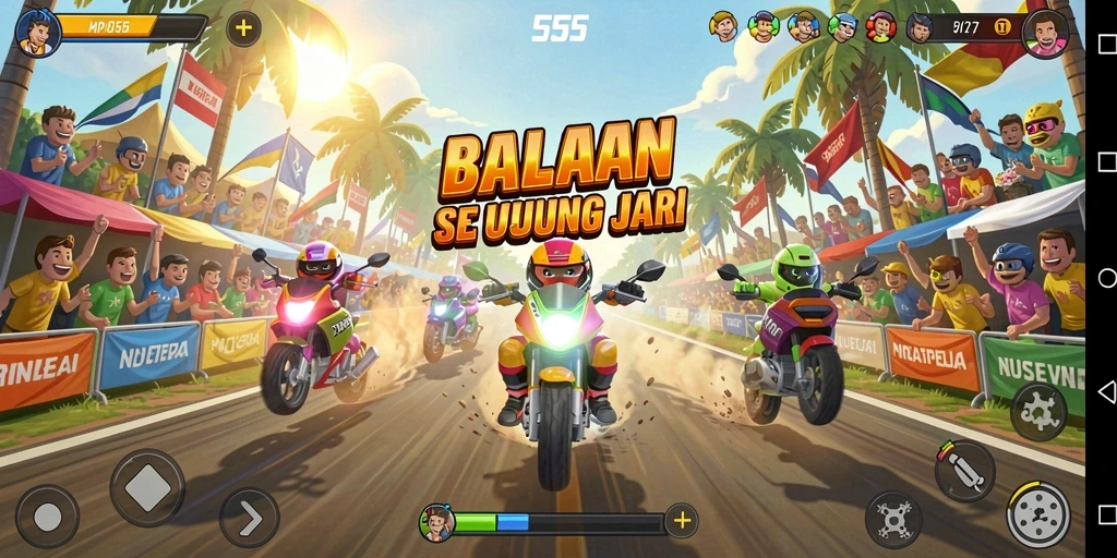 Screenshot MPO555 menampilkan aksi balapan yang mendebarkan dan mobil yang keren.