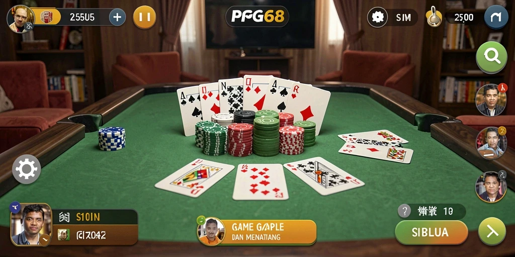 Tampilan grafis gameplay Gaple PGG68 yang menarik dan interaktif.