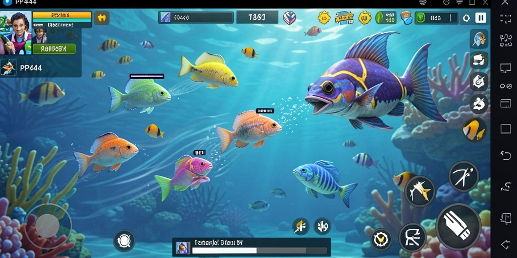 Tangkapan layar gameplay PP444 menampilkan aksi seru menembak ikan.