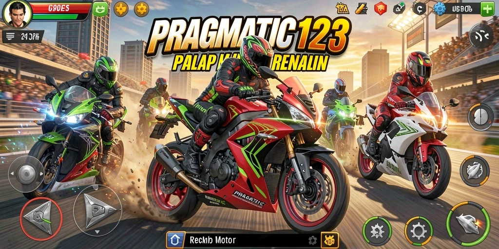 Tangkapan layar PRAGMATIC123 menunjukkan aksi balap motor yang mendebarkan.