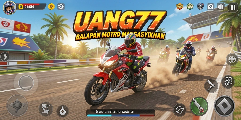 Tampilan gameplay balapan motor UANG77 yang seru dan penuh aksi.