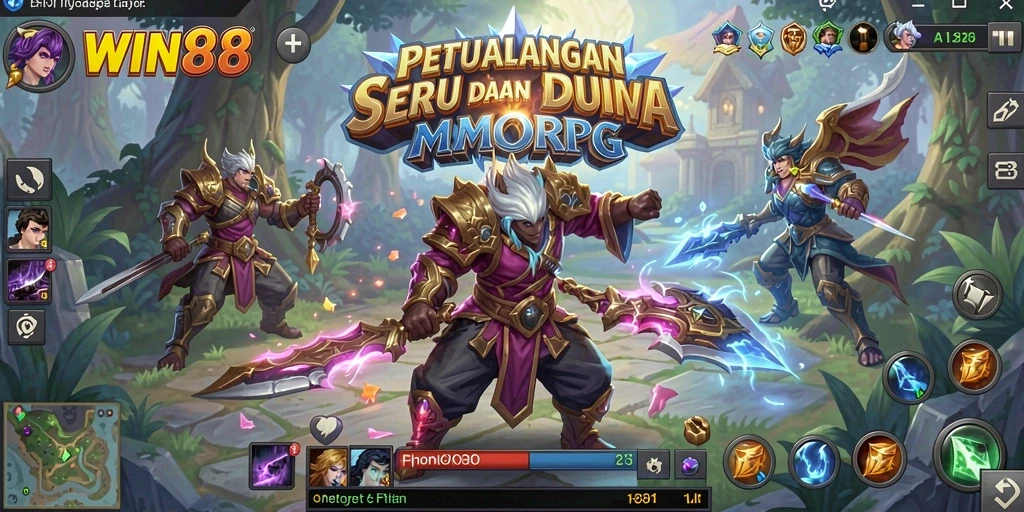 Tangkapan layar gameplay WIN88 menampilkan pertarungan MMORPG yang intens.