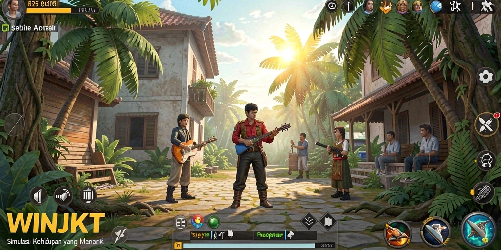 Tampilan gameplay WINJKT dengan aktivitas simulasi kehidupan yang seru.